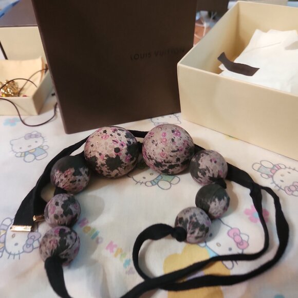 RARE Auth Louis Vuitton Liberty of London Dark Beads Fabric Necklace 2007 Runway - Picture 7 of 8